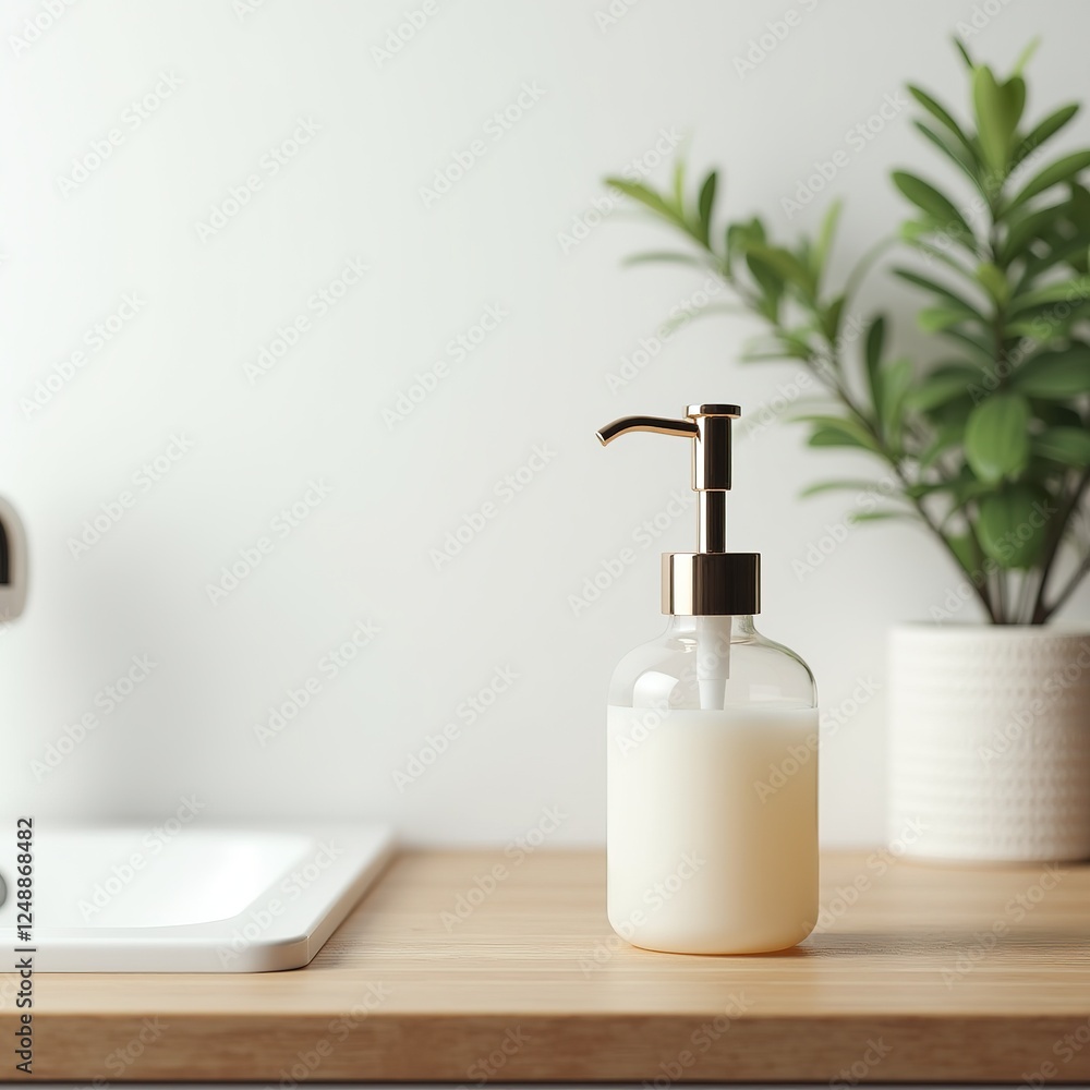 Soap Dispenser on Wooden Counter - Bright & Fresh Soap Dispenser on Wooden Counter - Bright & Fresh