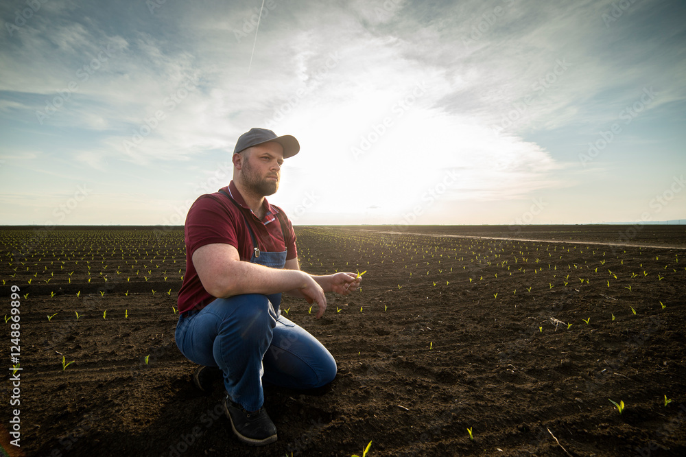 Farmer in corn fields. Growth, outdoor. Farmer in corn fields. Growth, outdoor.