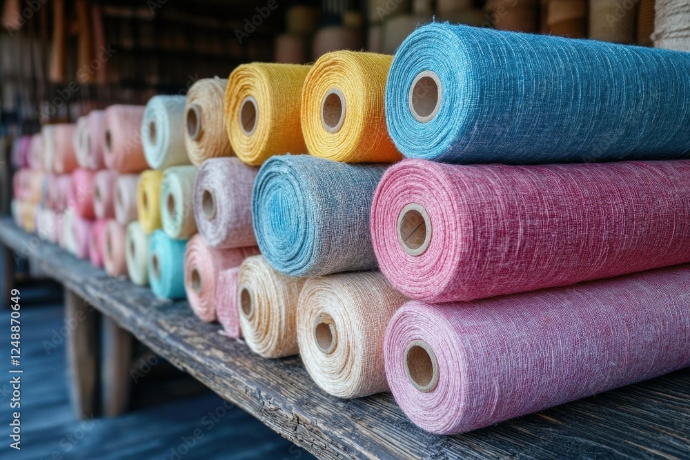 soft pastel fabric rolls in soothing shades of pink yellow and blue beautifully stacked to highlight their delicate textures inviting a sense of calm and creativity soft pastel fabric rolls in soothing shades of pink yellow and blue beautifully stacked to highlight their delicate textures inviting a sense of calm and creativity