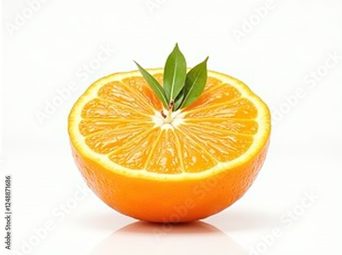 Half Orange Fruit with Blossom and Leaves - Photorealistic