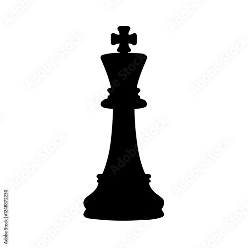 Minimalist black silhouette of a chess king piece on white background