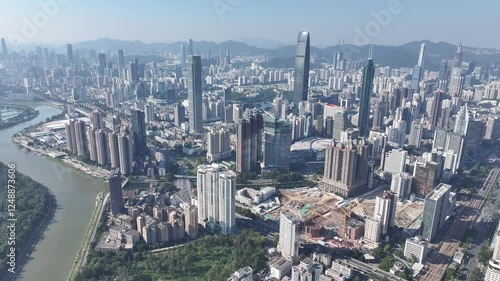 Skyview of Shenzhen Futian Luohu Huaqiang Gangxia District featuring technology innovation and financial hubs like Huaqiang Guomao Showcasing skyscrapers urban landscapes and the success of economic  photo