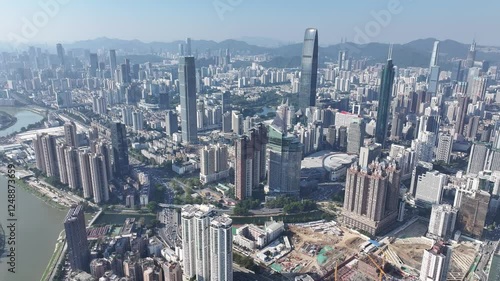 Skyview of Shenzhen Futian Luohu Huaqiang Gangxia District featuring technology innovation and financial hubs like Huaqiang Guomao Showcasing skyscrapers urban landscapes and the success of economic  photo