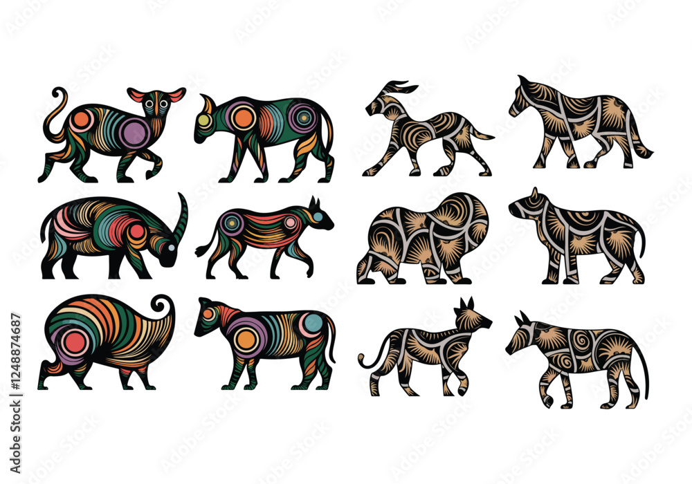 Obraz premium A set of illustration of a beautifully crafted animal silhouettes. Each animal