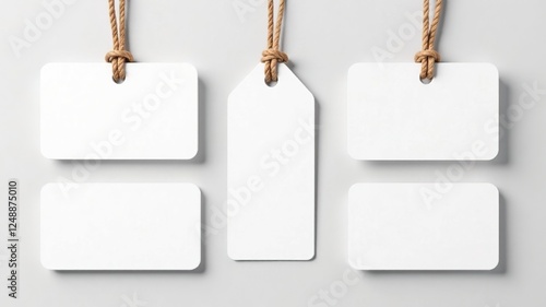 Blank Paper Labels, Rope, Price Tags, Business Cards Mockup
