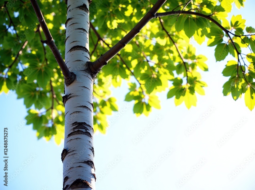 Fototapeta premium Birch Tree Scenic Landscape, Bright Sunlight