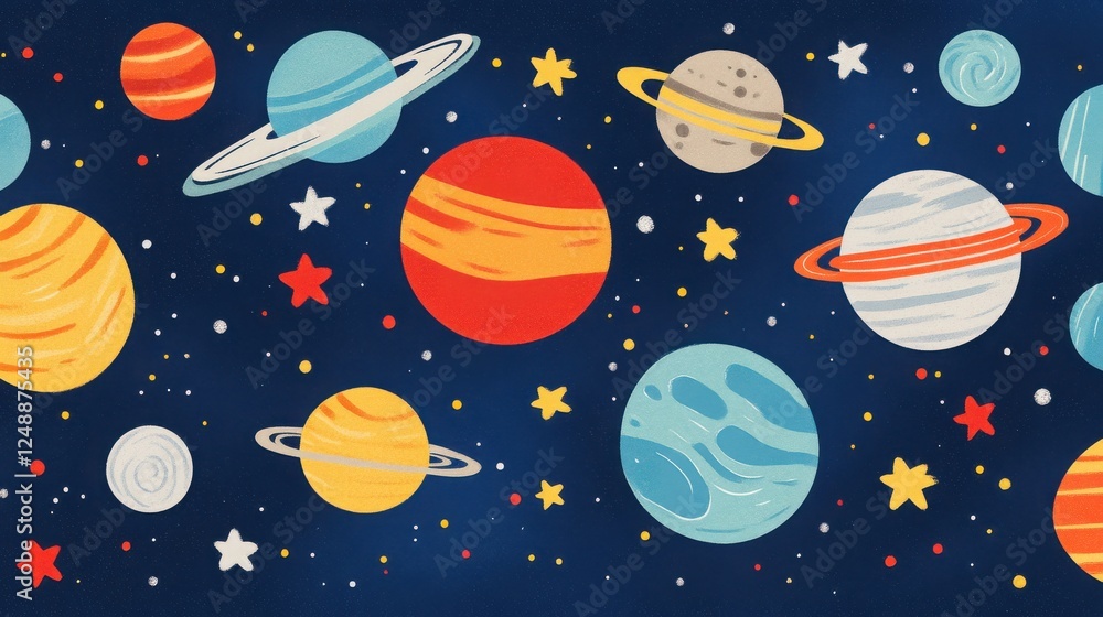 A vibrant illustration of colorful planets and stars scattered across a cosmic background, showcasing the beauty of outer space. A vibrant illustration of colorful planets and stars scattered across a cosmic background, showcasing the beauty of outer space.
