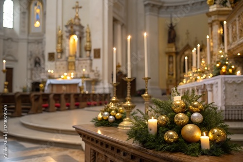 Wallpaper Mural  A magnificent Catholic church interior adorned with golden Easter decorations, featuring an ornate altar and sacred religious symbols. Torontodigital.ca