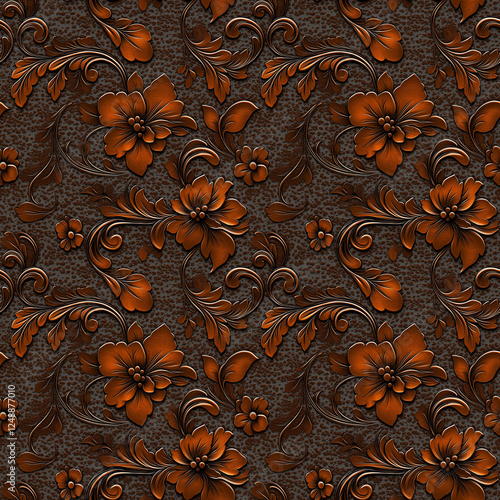 wood carving floral ornament. seamless pattern