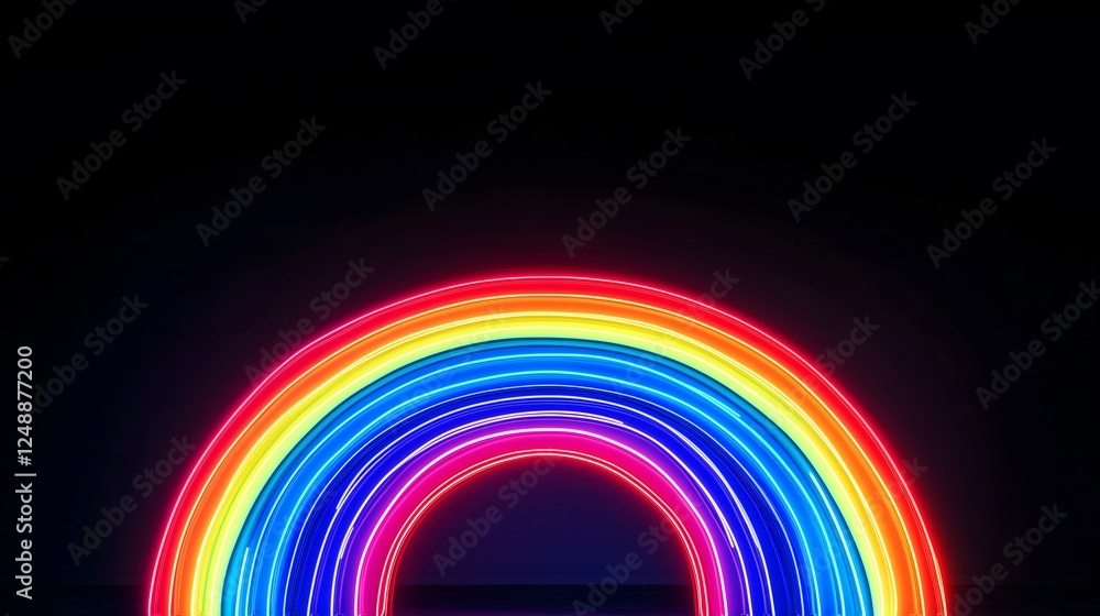 abstract rainbow made of neon lights on a black background. Trendy, lgbt, copy space concept.