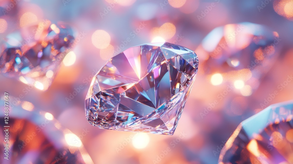 Close up of multiple sparkling diamonds against a blurred backdrop Close up of multiple sparkling diamonds against a blurred backdrop