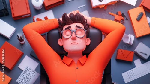 cartoon businessman relaxing at his desk