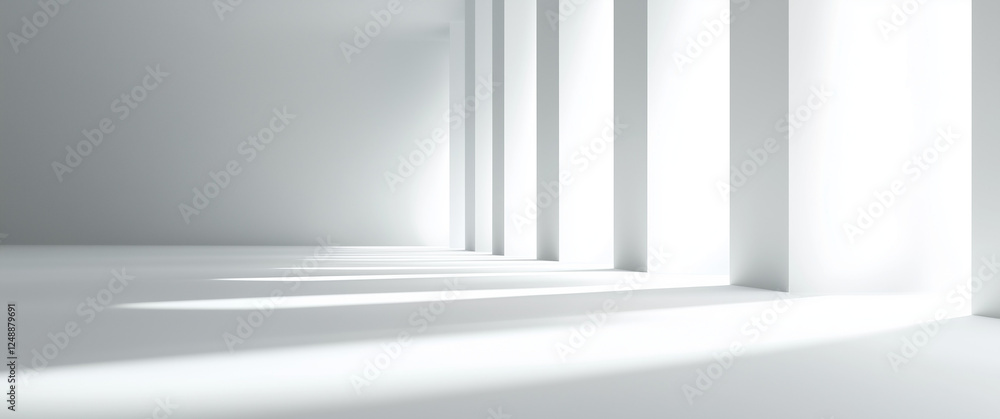 Fototapeta premium Minimalist White Architectural Interior With Light Shadows