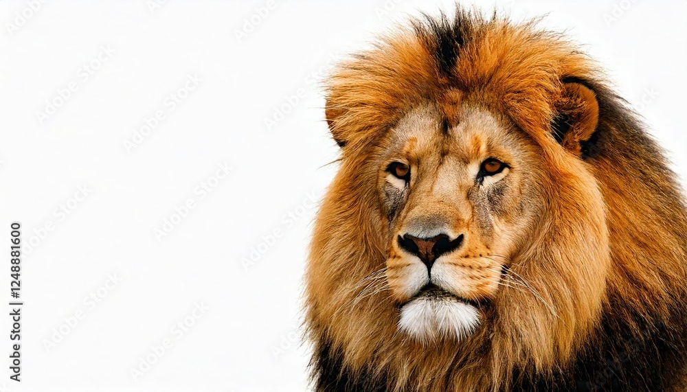 Majestic lion gazes calmly on white background Majestic lion gazes calmly on white background