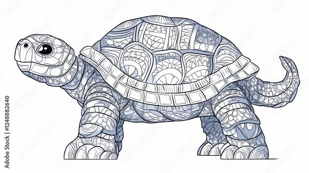 Fototapeta premium Intricate Tortoise Coloring Page, Tortoise Outline with Ornament for Antistress, Vector Illustration