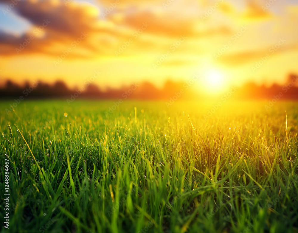 Golden hour bathes a vibrant green field in ethereal light, promising hope and fresh beginnings for the tranquil landscape ahead Golden hour bathes a vibrant green field in ethereal light, promising hope and fresh beginnings for the tranquil landscape ahead