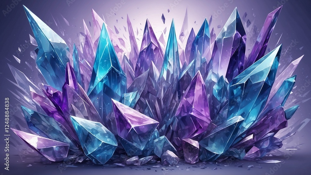 Vibrant crystal clusters in shades of blue and purple, artistic mineral composition Vibrant crystal clusters in shades of blue and purple, artistic mineral composition