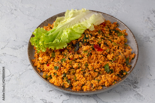 Obraz na płótnie Traditional delicious Turkish foods: bulgur salad - kisir w salonie