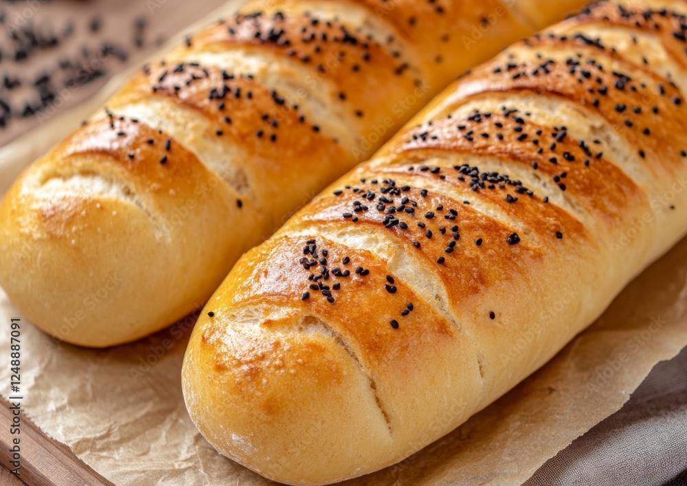 Crusty loaves, kitchen counter, baking, seeds, food photography Crusty loaves, kitchen counter, baking, seeds, food photography