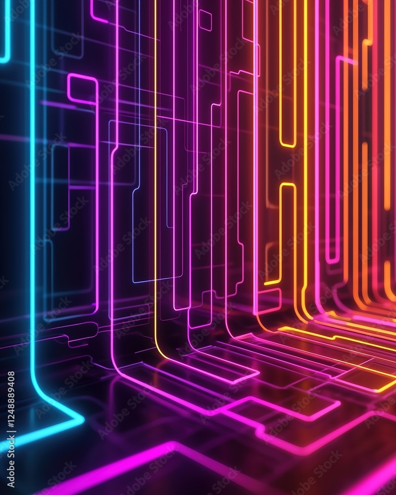 A vibrant digital landscape featuring neon lines and geometric patterns, creating a futuristic and abstract atmosphere. A vibrant digital landscape featuring neon lines and geometric patterns, creating a futuristic and abstract atmosphere.
