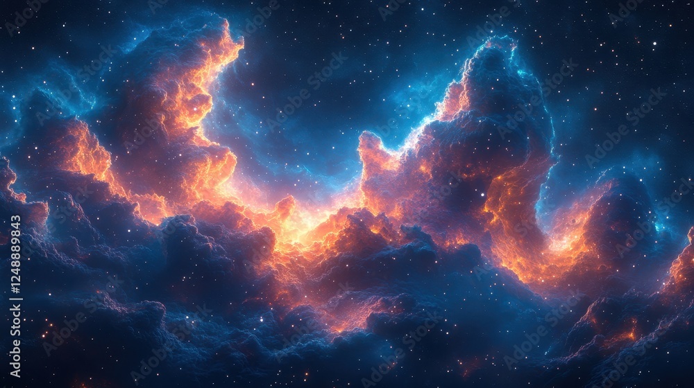 Fototapeta premium Fiery nebula cosmic clouds space background