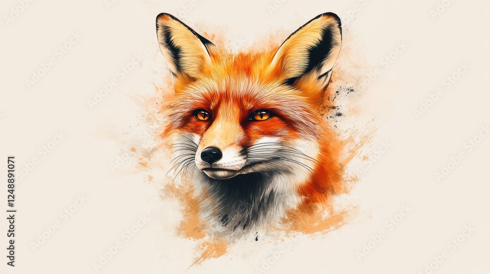 Obraz premium Red fox portrait, artistic paint splash background, wildlife art, for nature print