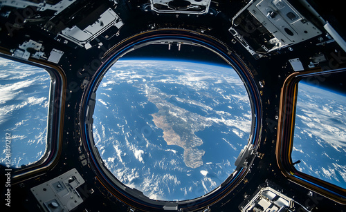 A Captivating View of Earth Through the Cupola Module on the International Space Station, Revealing the Beauty and fragility of our Planet photo