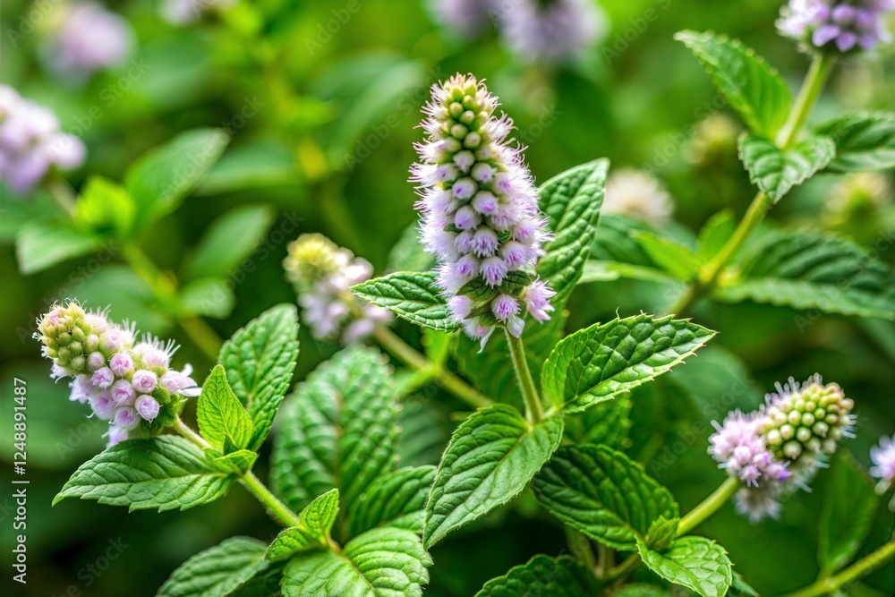 Blooming mint plant with purple flowers flower wallpaper concept Blooming mint plant with purple flowers flower wallpaper concept