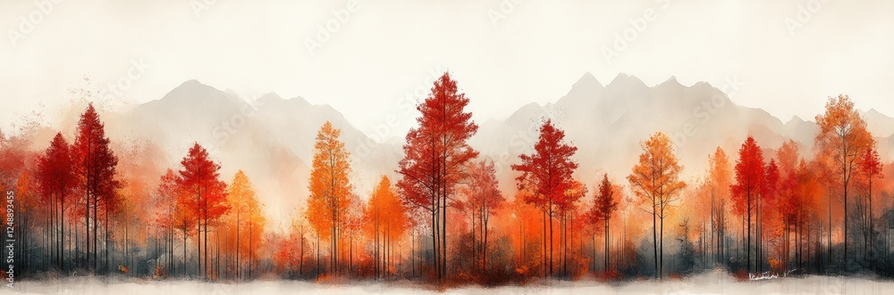 Naklejka premium Impressionist Forest with Vibrant Trees and Dreamy Background