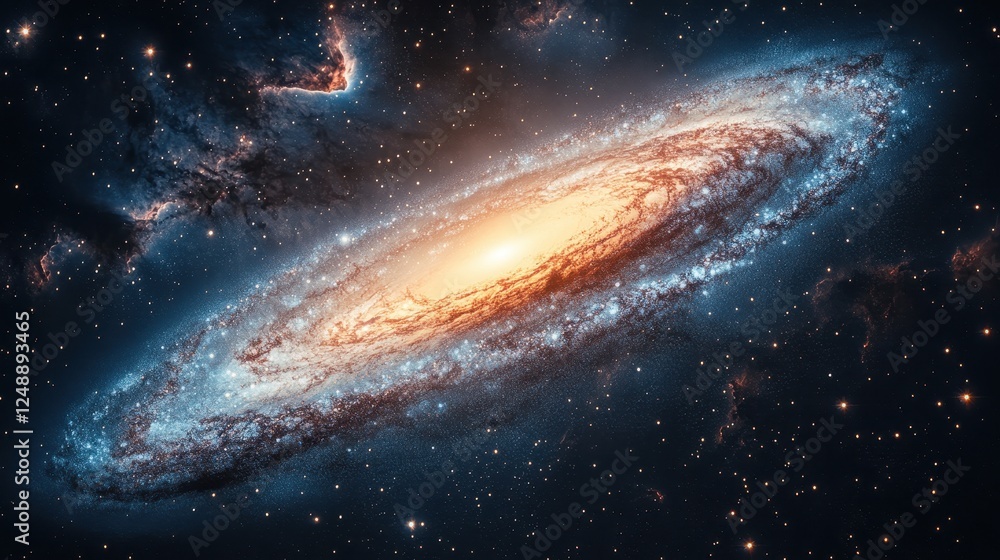 Obraz premium Spiral galaxy, cosmic dust, stars, deep space, background nebula, astronomy, science