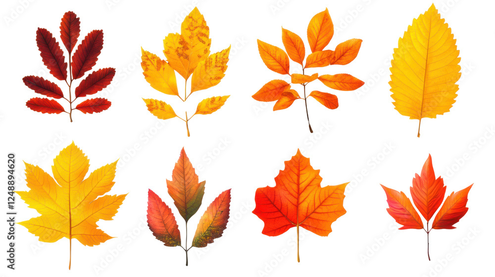 Fototapeta premium set of autumn leaves isolated on white background 