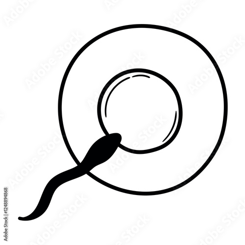 Hand drawn doodle ovum and sperm on white background.