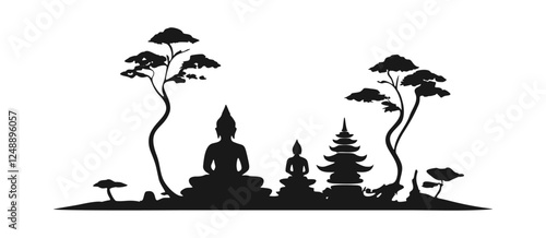 Vesak Day Monochrome Silhouette – Buddha Meditation on Lotus