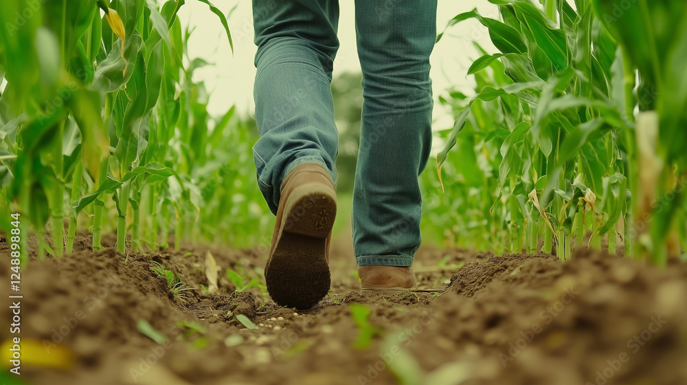 A man is walking through a field of corn A man is walking through a field of corn