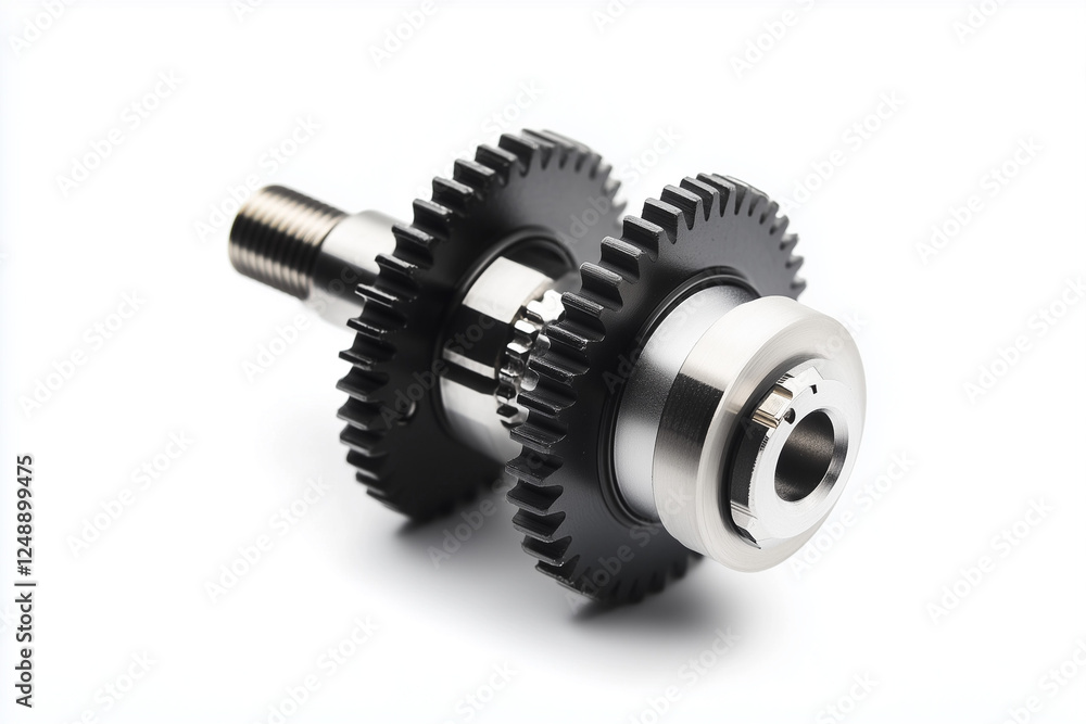 Selective focus machine isolated on white background, Gear, shaft and bearing on white background, Mechanical tool, Engine part for machine. Selective focus machine isolated on white background, Gear, shaft and bearing on white background, Mechanical tool, Engine part for machine.