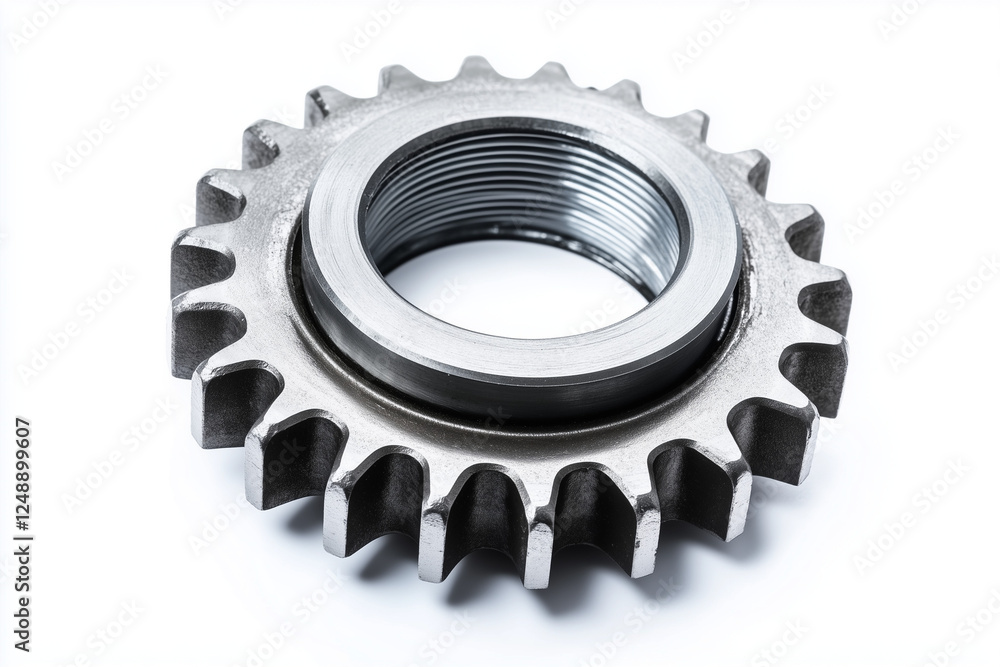 Mechanical gear and bearing isolated on white background, Metal engine part. Mechanical gear and bearing isolated on white background, Metal engine part.