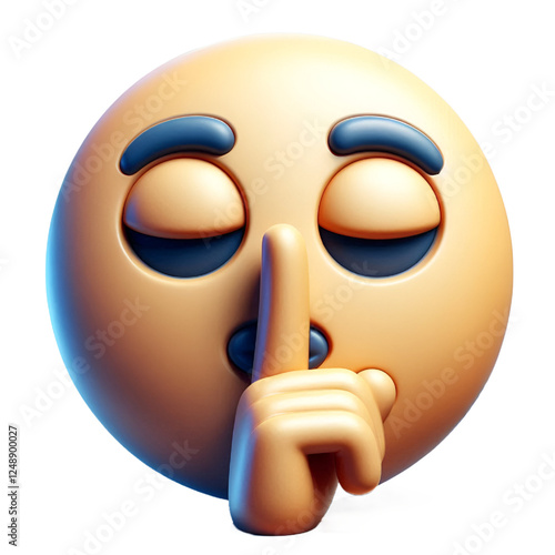 Shushing face three-dimensional emoji isolated on white background