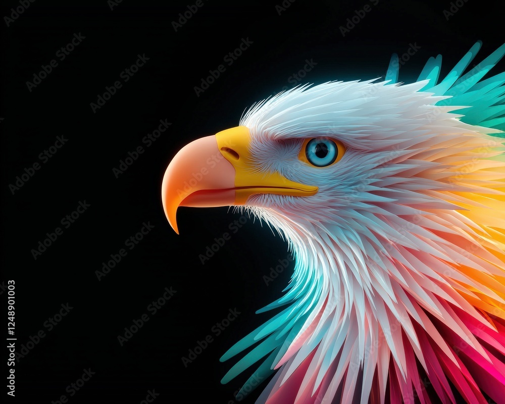 Fototapeta premium Abstract neon bald eagle design with vibrant colors and shapes