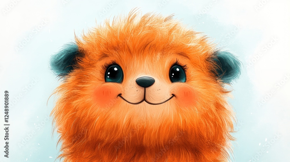 Adorable fluffy orange creature with bright eyes and a cheerful smile against a soft pastel background Adorable fluffy orange creature with bright eyes and a cheerful smile against a soft pastel background