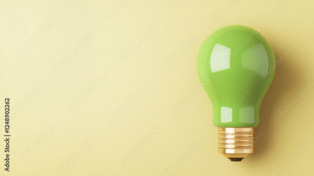 A vibrant green light bulb rests against a soft yellow background, symbolizing creativity and sustainability. A vibrant green light bulb rests against a soft yellow background, symbolizing creativity and sustainability.