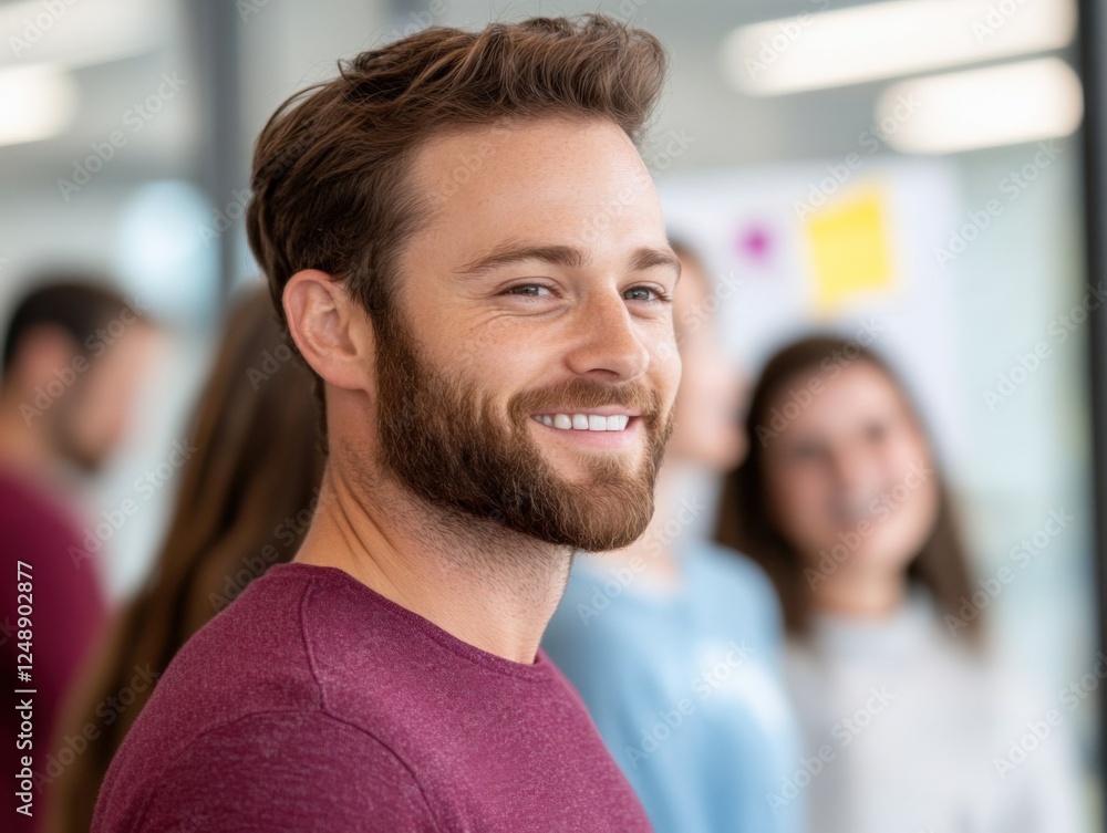 Fototapeta premium smiling man in office with coworkers