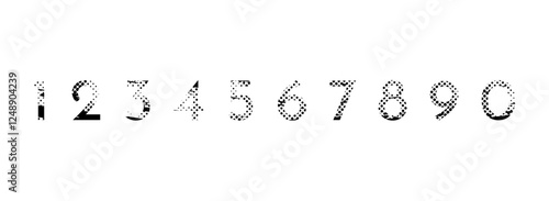 Grunge Retro Halftone Dotted Texture Digit Numbers 0 to 9 Pop Art Font Set