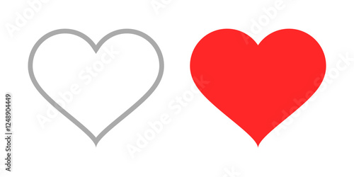 Vector isolated heart icon set in outline and fill