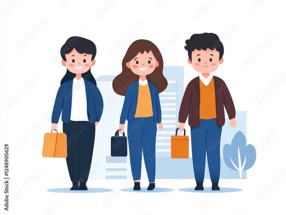cartoon business people standing with briefcases cartoon business people standing with briefcases