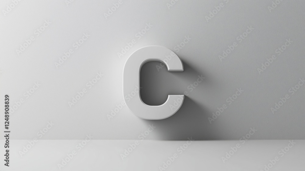 A three-dimensional, white letter 'C' stands against a minimalist white wall. The letter casts a subtle shadow, adding depth to the image. A three-dimensional, white letter 'C' stands against a minimalist white wall. The letter casts a subtle shadow, adding depth to the image.