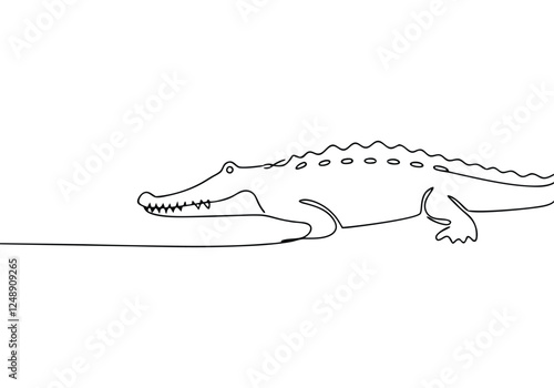 Continuous One-Line Drawing of a Crocodile - Minimalist Wildlife Illustration