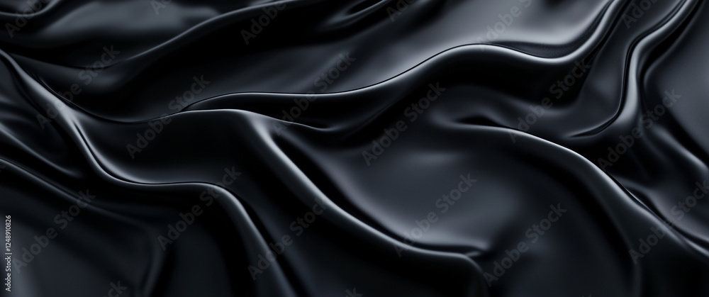 Fototapeta premium Luxurious Black Silk Fabric With Smooth Waves
