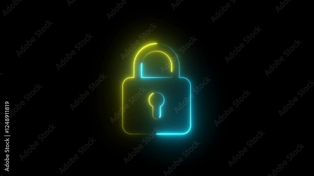 Glowing neon lock and password icon 4k anemation black background. Glowing neon lock and password icon 4k anemation black background.