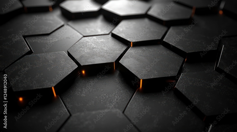 Futuristic Black Hexagon Pattern Background with Ambient Lighting and Copy Space Futuristic Black Hexagon Pattern Background with Ambient Lighting and Copy Space