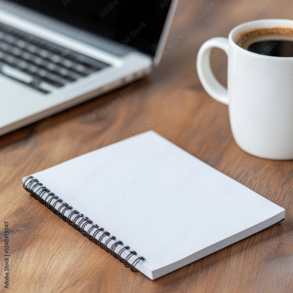 blank notebook with coffee and laptop on wooden desk blank notebook with coffee and laptop on wooden desk